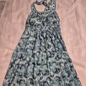 Candie's XS Aqua and Black Patterned Women's Dress with Beaded Embellishments